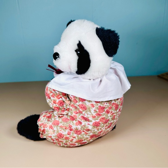 VTG Panda Bear 9” Ribbon Collar Poppies Plush PBC International Stuffed Animal - Picture 6 of 10